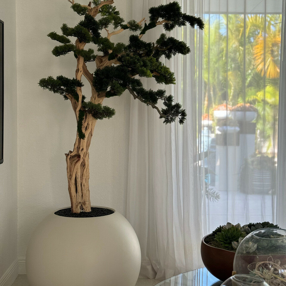 Bonsai-Baum in globusförmigem Pflanzgefäß – 180 cm, Satin-Beige